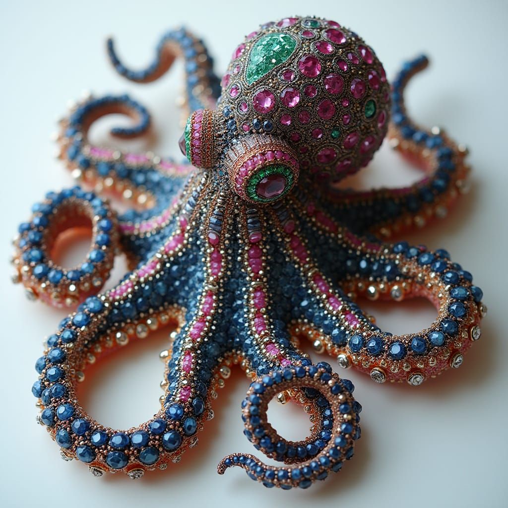 Beaded Octopus with Sapphires, Rubies, and Diamonds