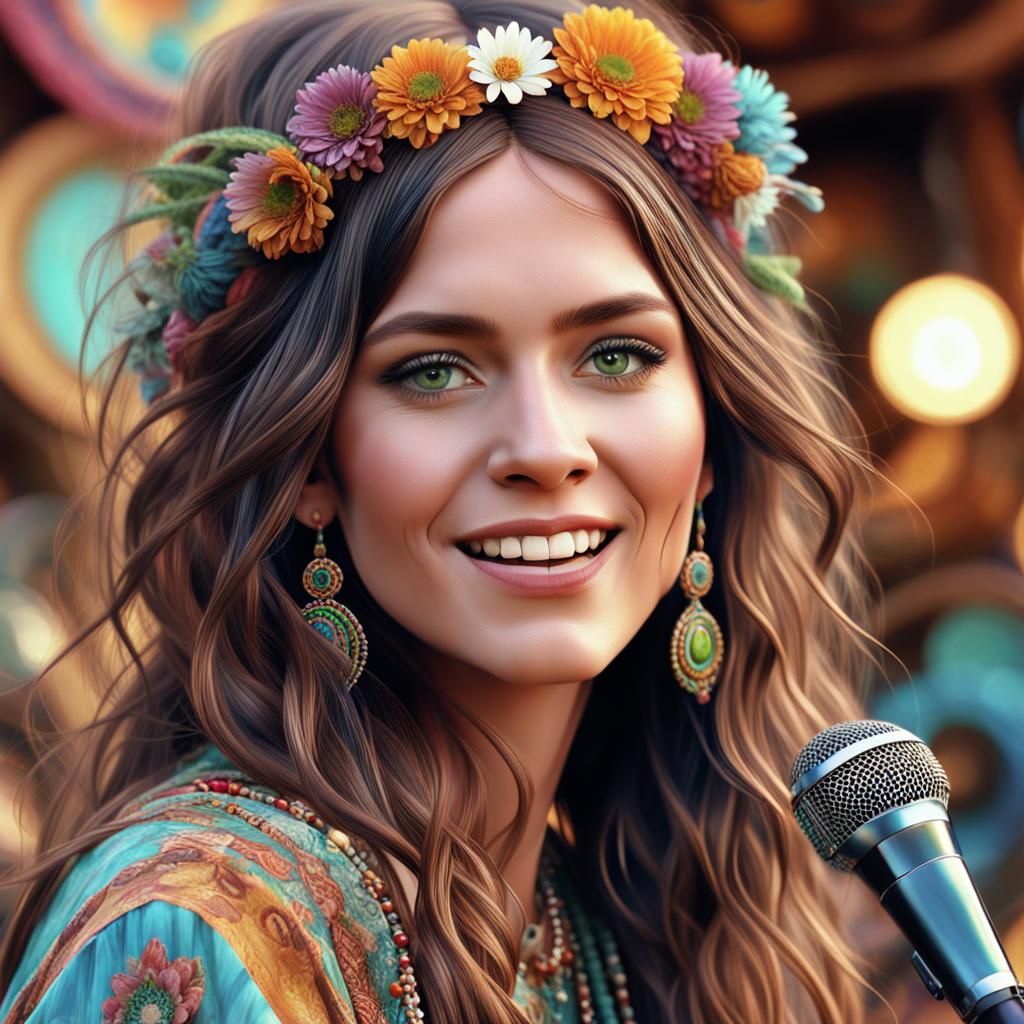 Hyperrealistic Portrait of Bohemian Woman Singing