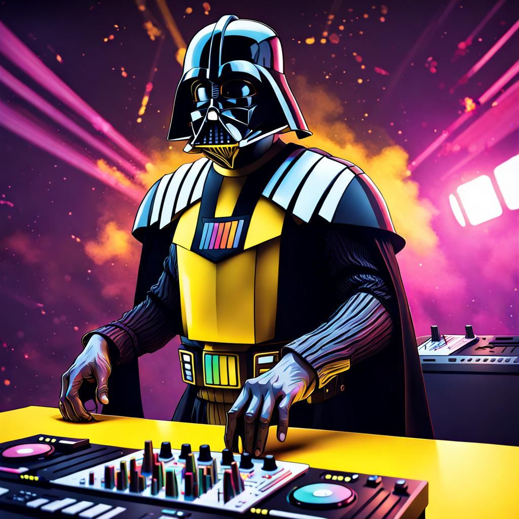 Darth Vader Raving in Watford FC Colors
