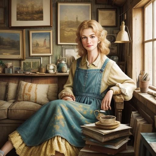 Nostalgic Oil Painting of a Person in Attic