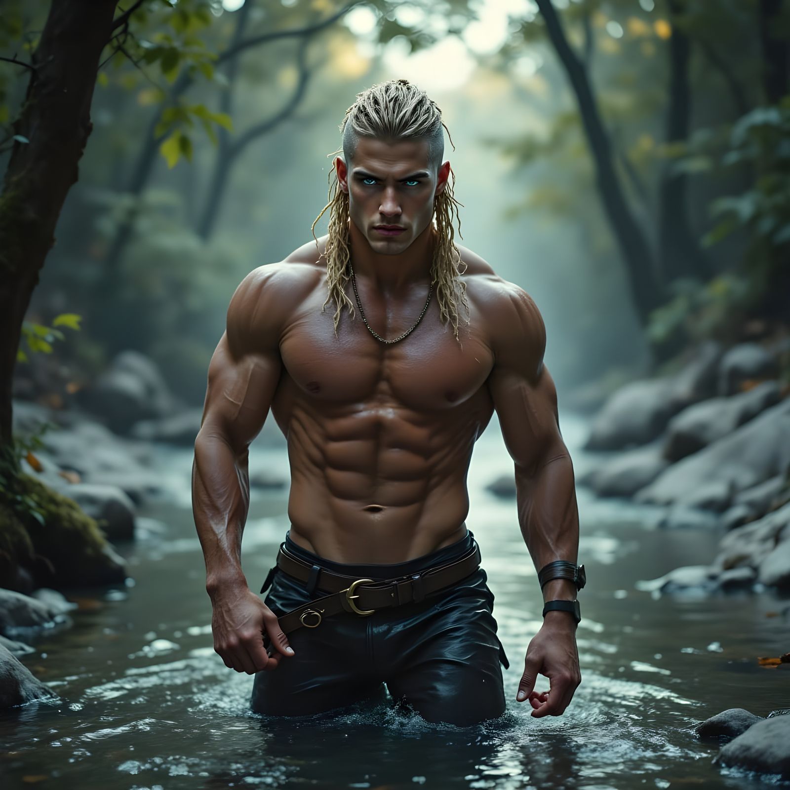 Muscular Viking Warrior Bathes After Battle in Moody Cinemat...