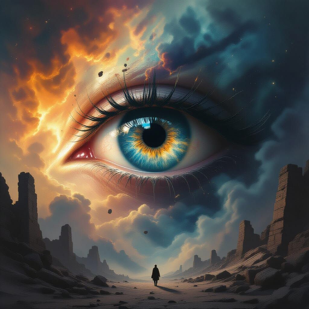 Ancient Cosmic Eye Stares from Nebula in Painterly Style