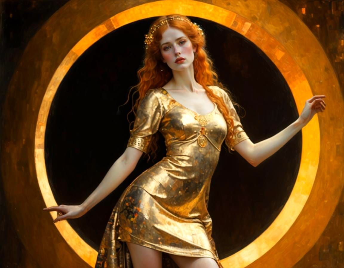Golden Woman in Gustav Klimt Style