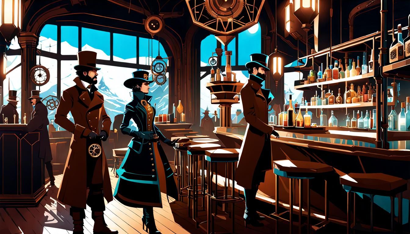 Steampunk Bar in Winter Polygon Vector Art