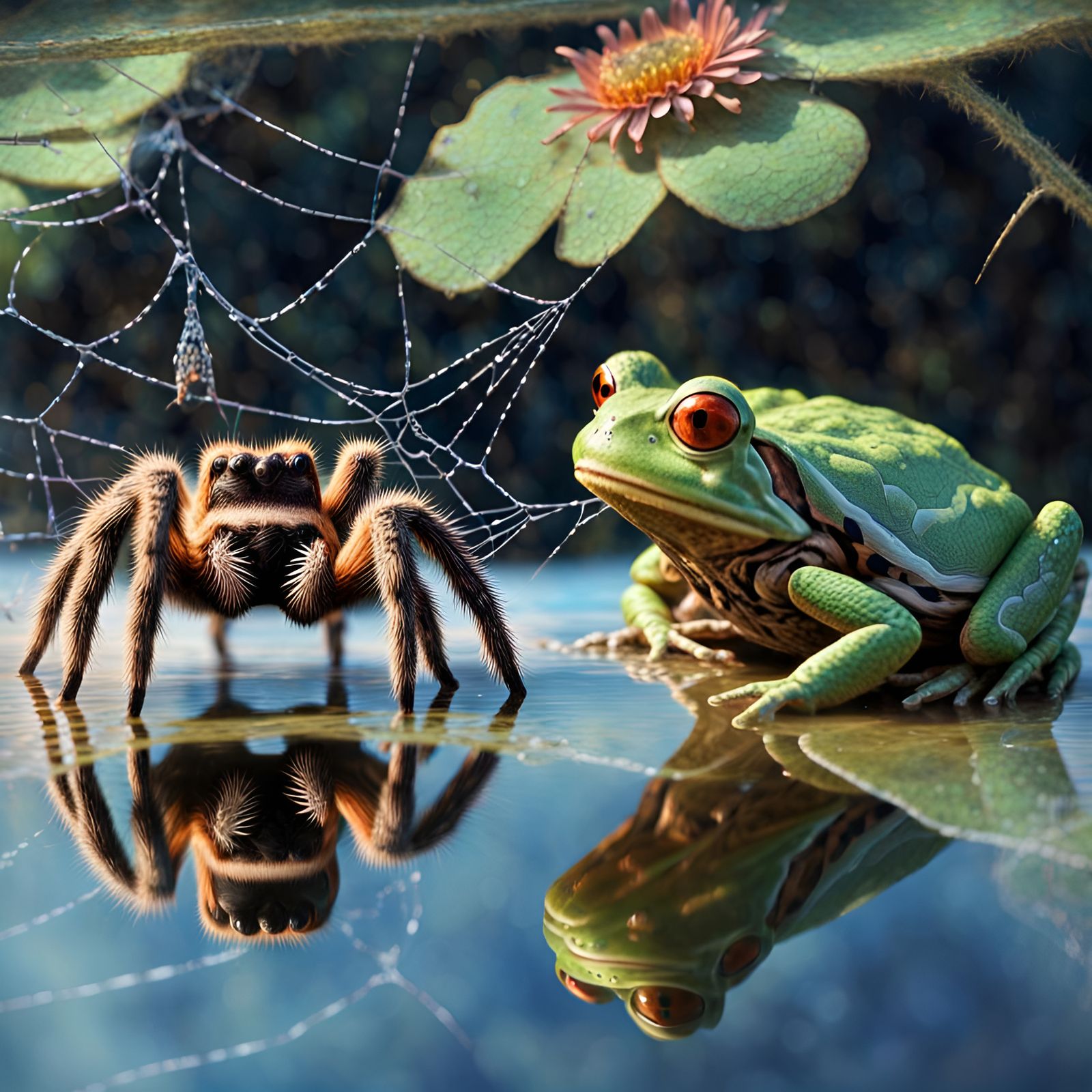 Tarantula and Frog Stare Down in Psychedelic Scene