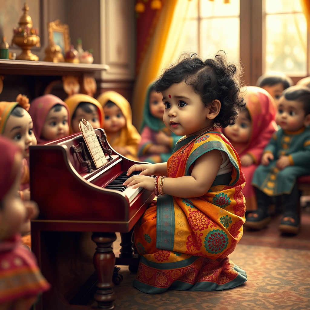 Babies Playing Piano in Pop-Surrealism Style