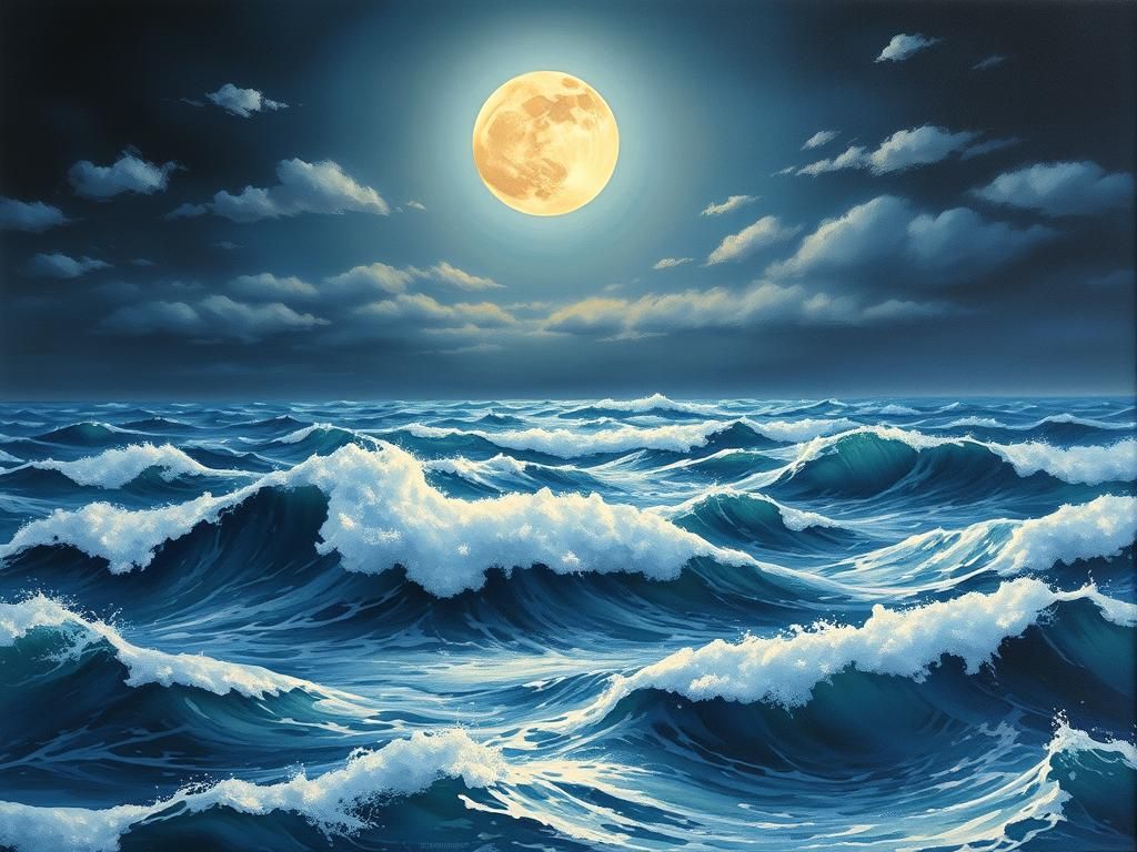 Ethereal Moonlit Ocean in Gouache and Watercolor