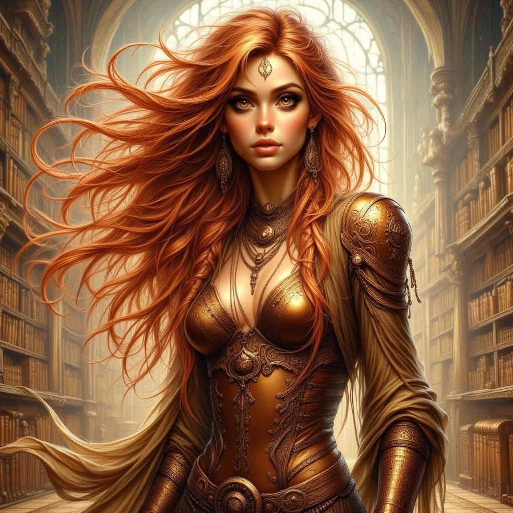 Golden Woman in Ornate Copper Armor
