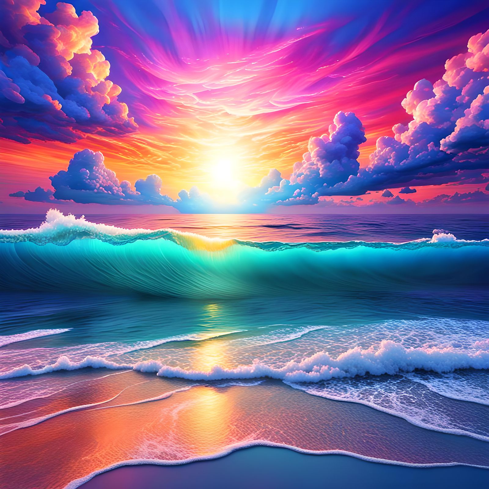 Brilliant Sunset Over Calm Sea in Cosmic Style