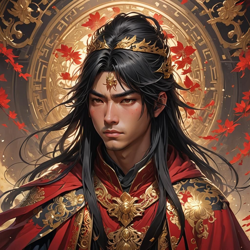 Boy in Red Cloak: Detailed Portrait