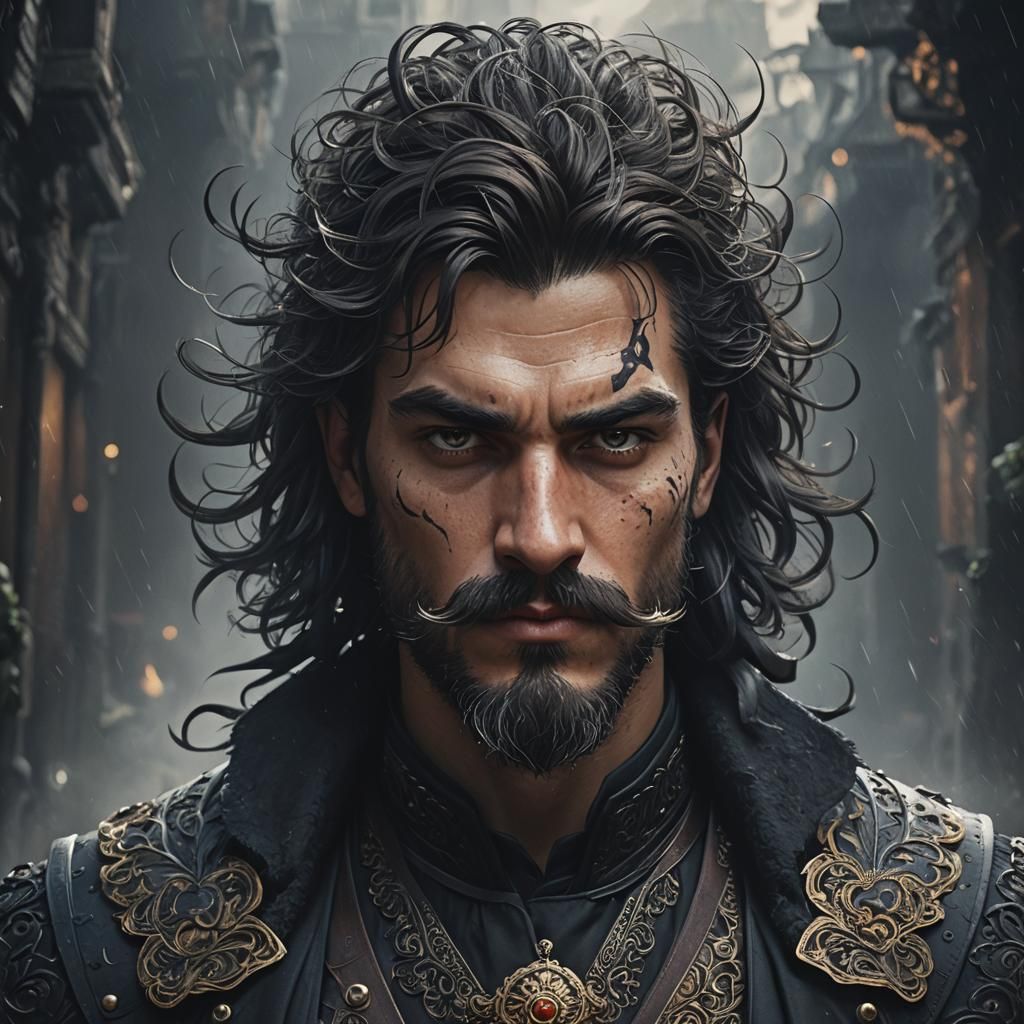 Young Man with Goatee: Detailed Matte Painting