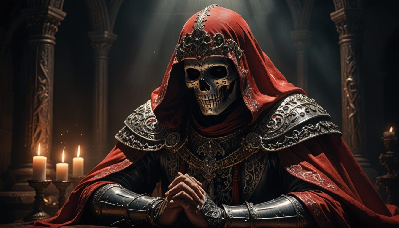 Venerable Knight in Prayer Amidst Mystical Aura