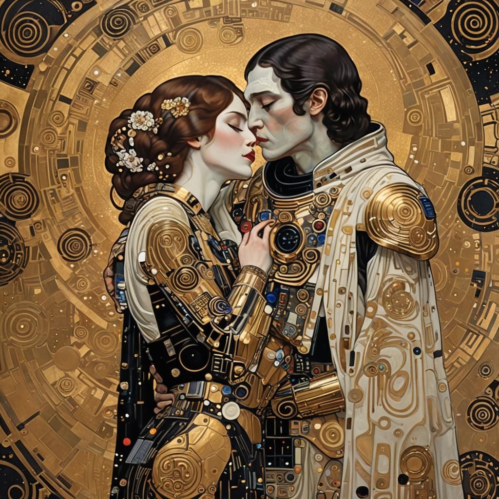 The Kiss by Klimt and Star Wars - Romantic embrace with a sc...