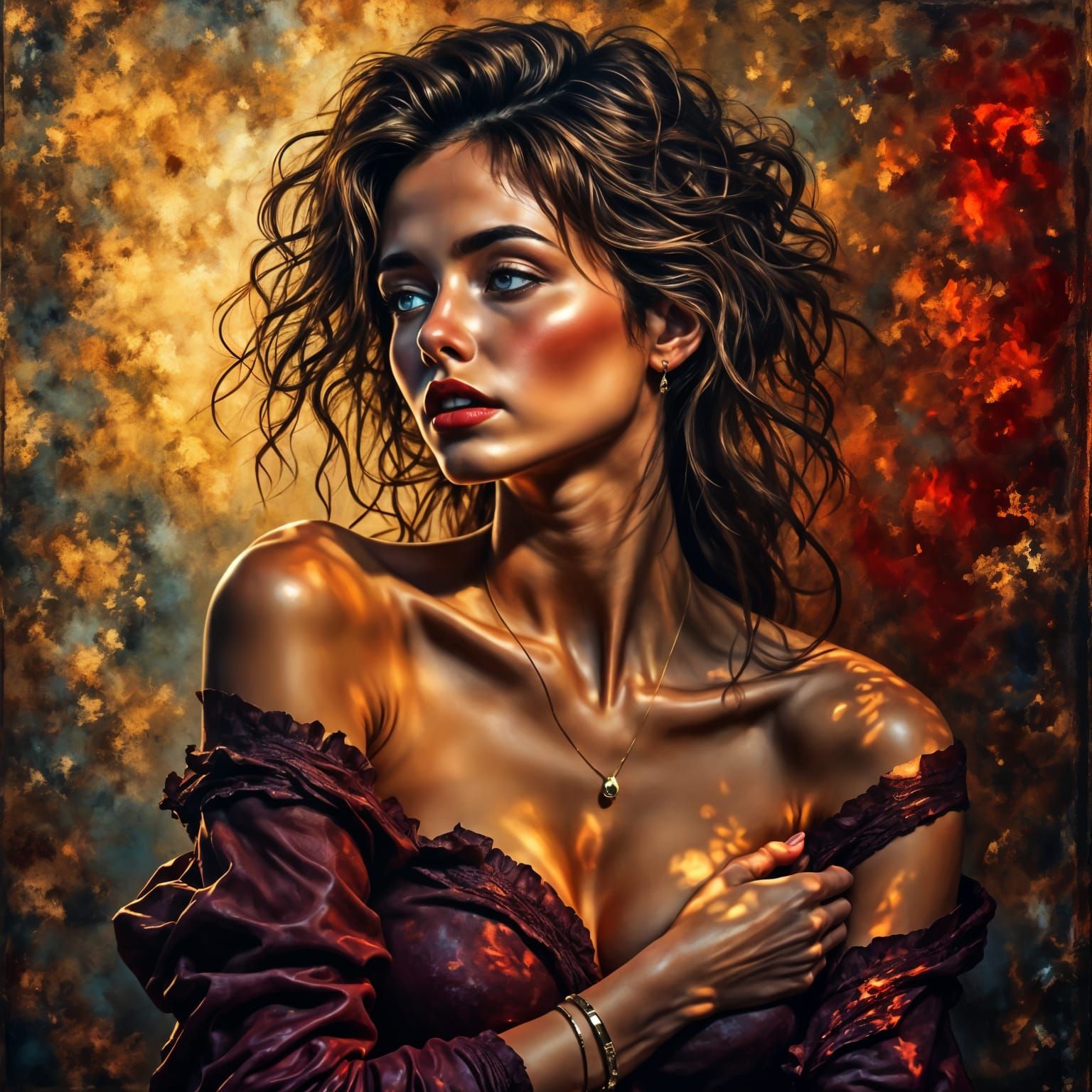 Ukrainian Woman in Neo-Impressionist Oil Painting