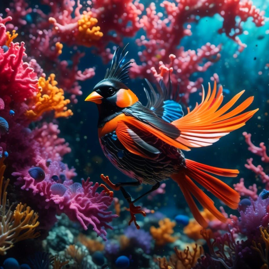 Elegant Coral Bullfinch in Tropical Sea
