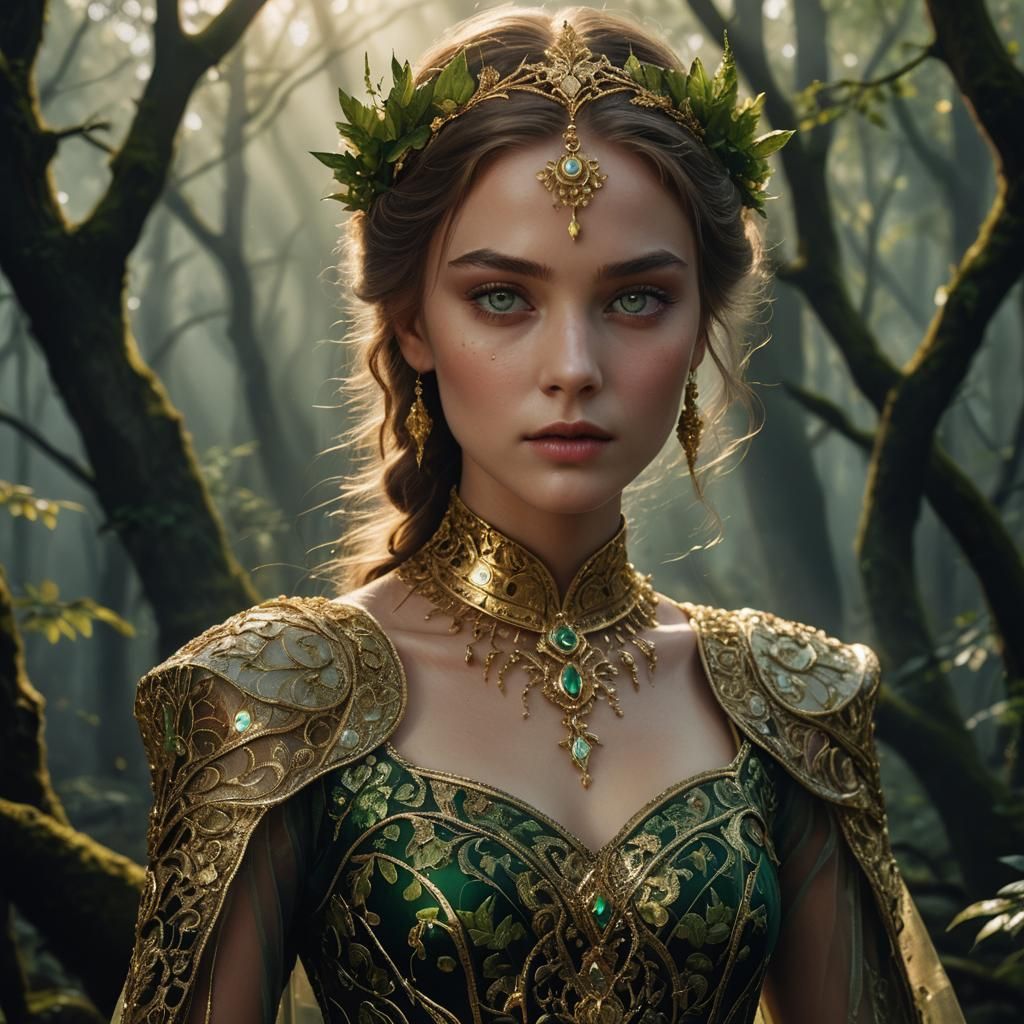 Fantasy Model with Green Eyes in Dark Fantasy Style