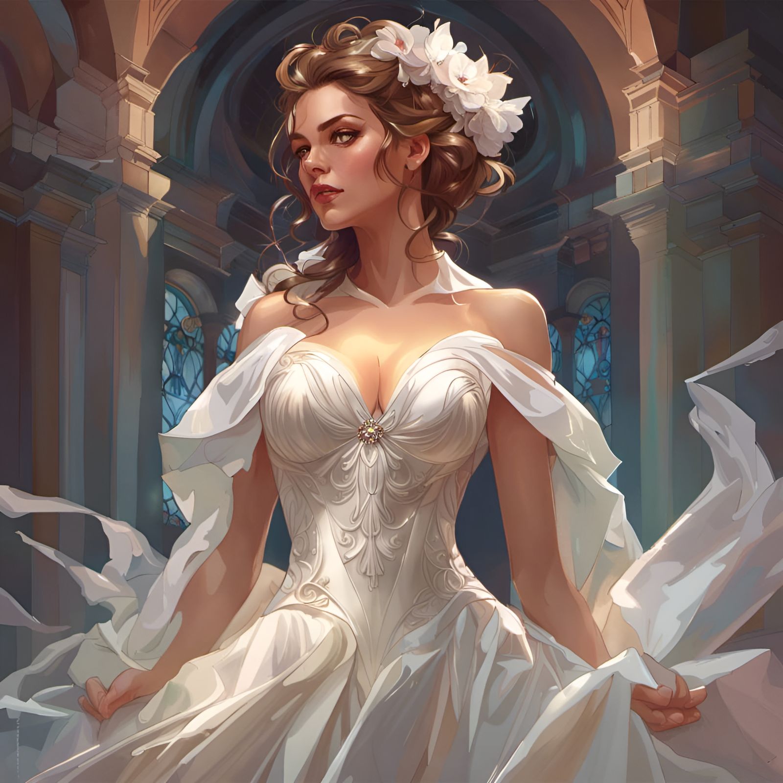 Beautiful Bride in Hyperdetailed Wedding Dress