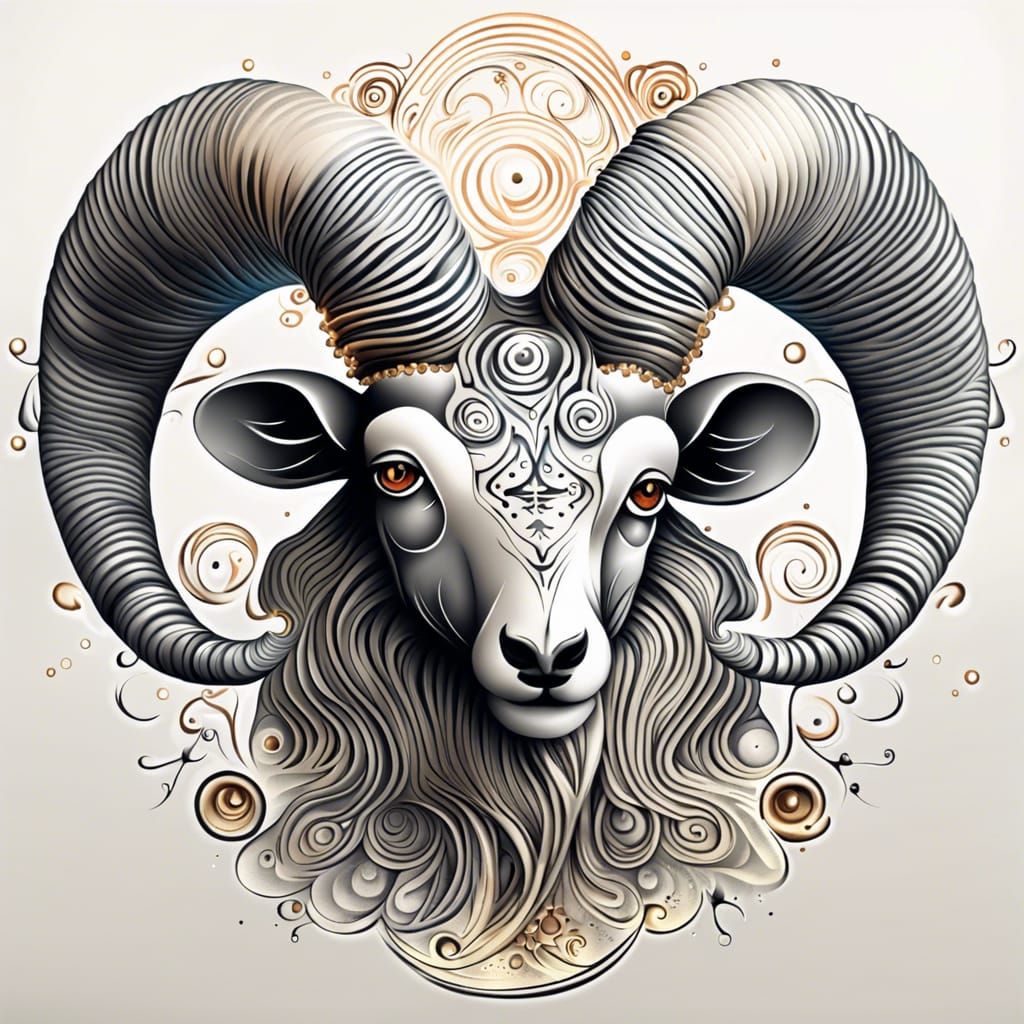 Aries Zodiac Sign Tattoo Art with Abstract Fractal Elements