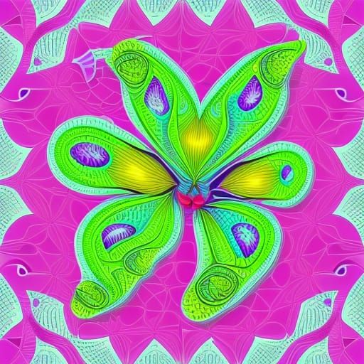 Butterfly on Bud: Abstract Vector Fractal Art