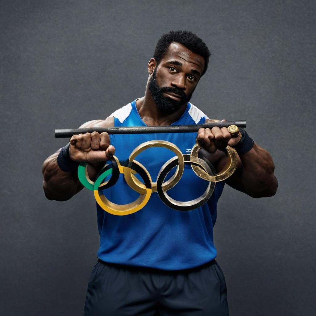 Olympic Weightlifter with Olympic Rings Symbol