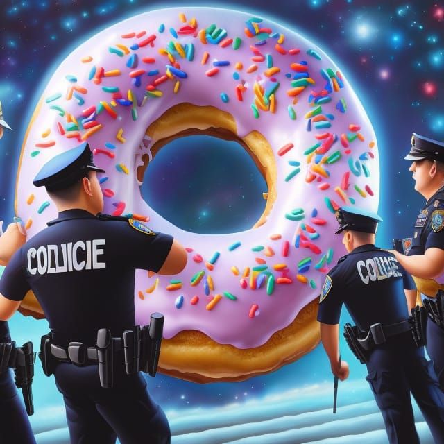 Cops Worshipping a Divine Donut in Digital Art