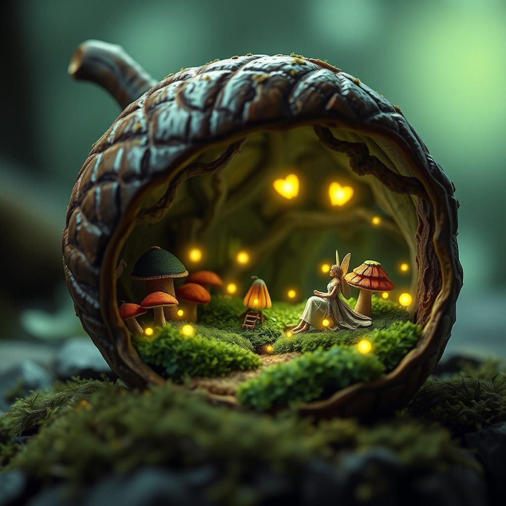 Miniature Fairy Kingdom in Acorn, Ghibli Style
