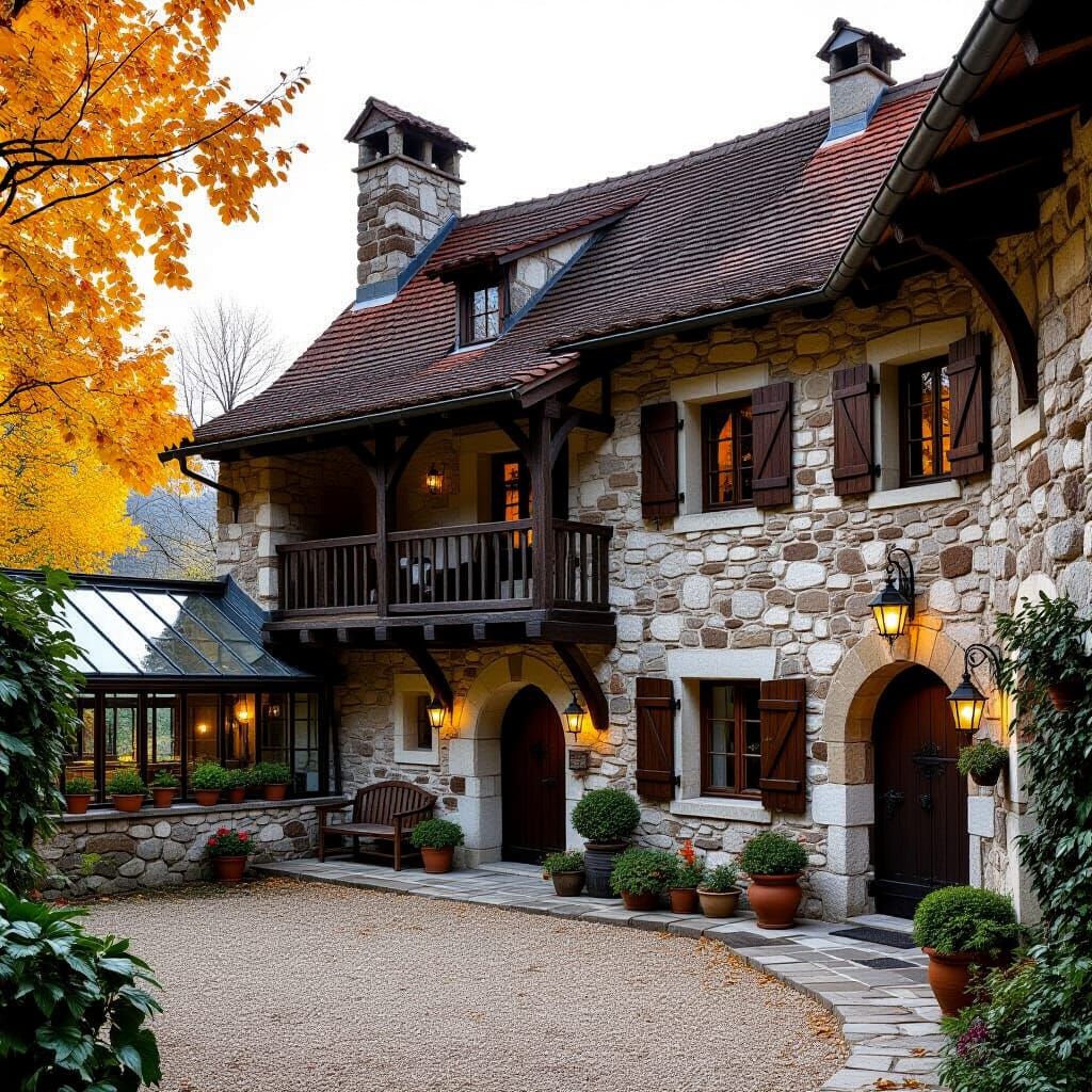 Medieval Stone House with Courtyard in Romantic Style
