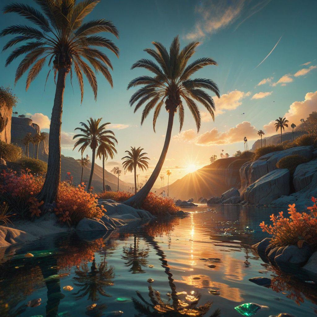 Surrealistic Palm Forests at Golden Hour