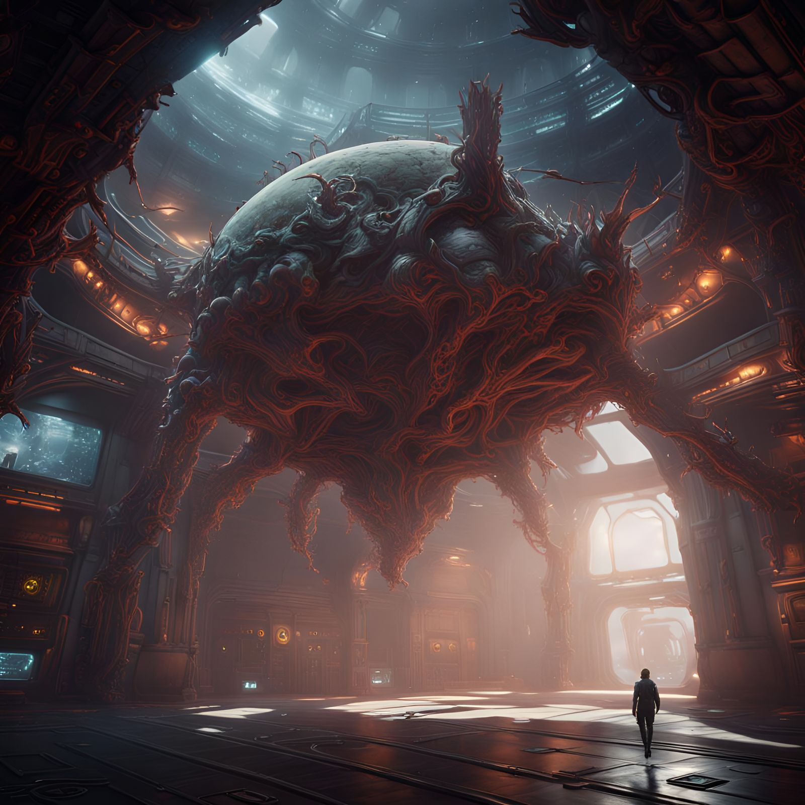 New Lifeform Discovered on Spaceship: Detailed Matte Paintin...