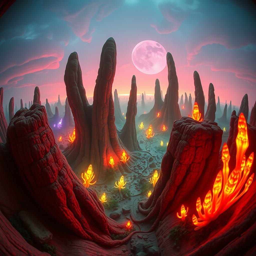 Dreamlike Alien Landscape in Dark Fantasy Style