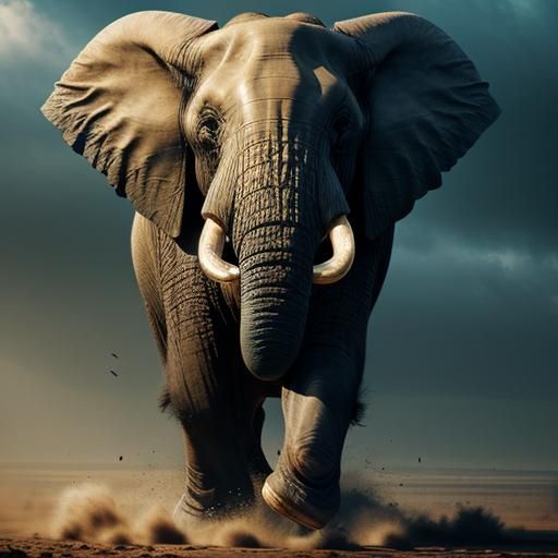 Majestic Bull Elephant Rushing Forward: Digital Painting