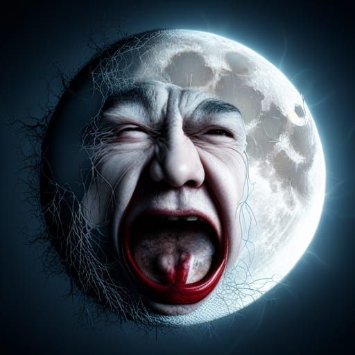 Villain Laughing at the Moon in Hyperrealistic Style