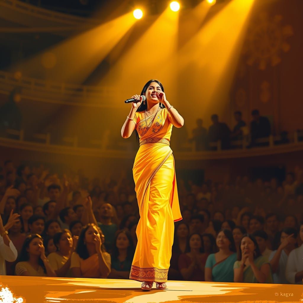 Indian Singer Performs On Stage in Yellow Pencil Skirt