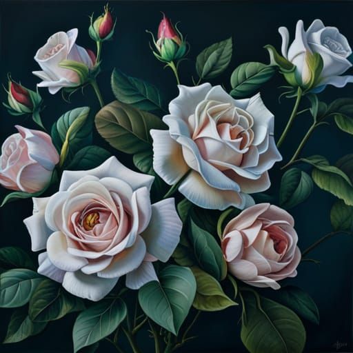 Hyperrealistic Roses Painting in Full Bloom