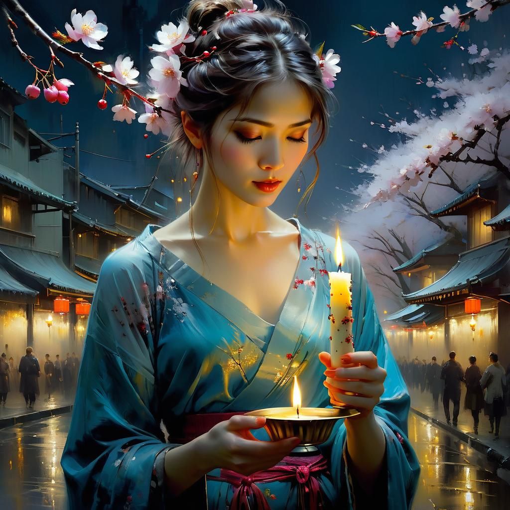 Woman with Candle in Fine Art Style