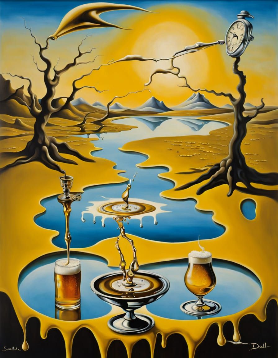 Surrealist Masterpiece: Melting Clocks Over a Tranquil Lake
