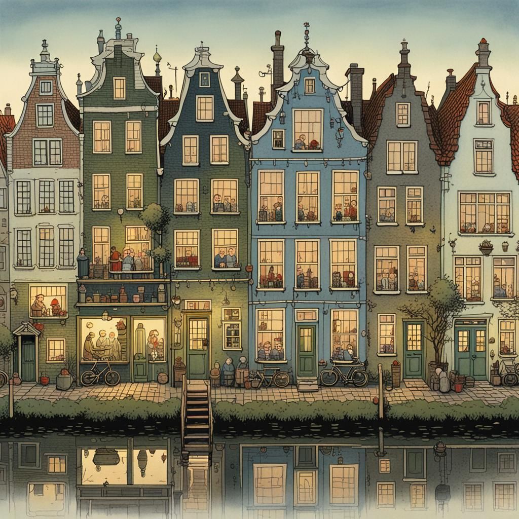 Charming Dutch Houses in Evening Light