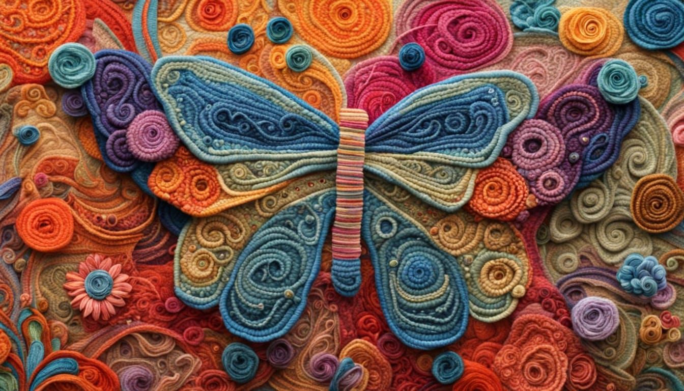 Vibrant Textile Butterfly in Whimsical Collage Style