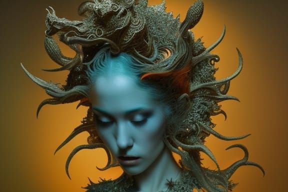 Celestial Woman in Surreal Star, Detailed Fairytale Art