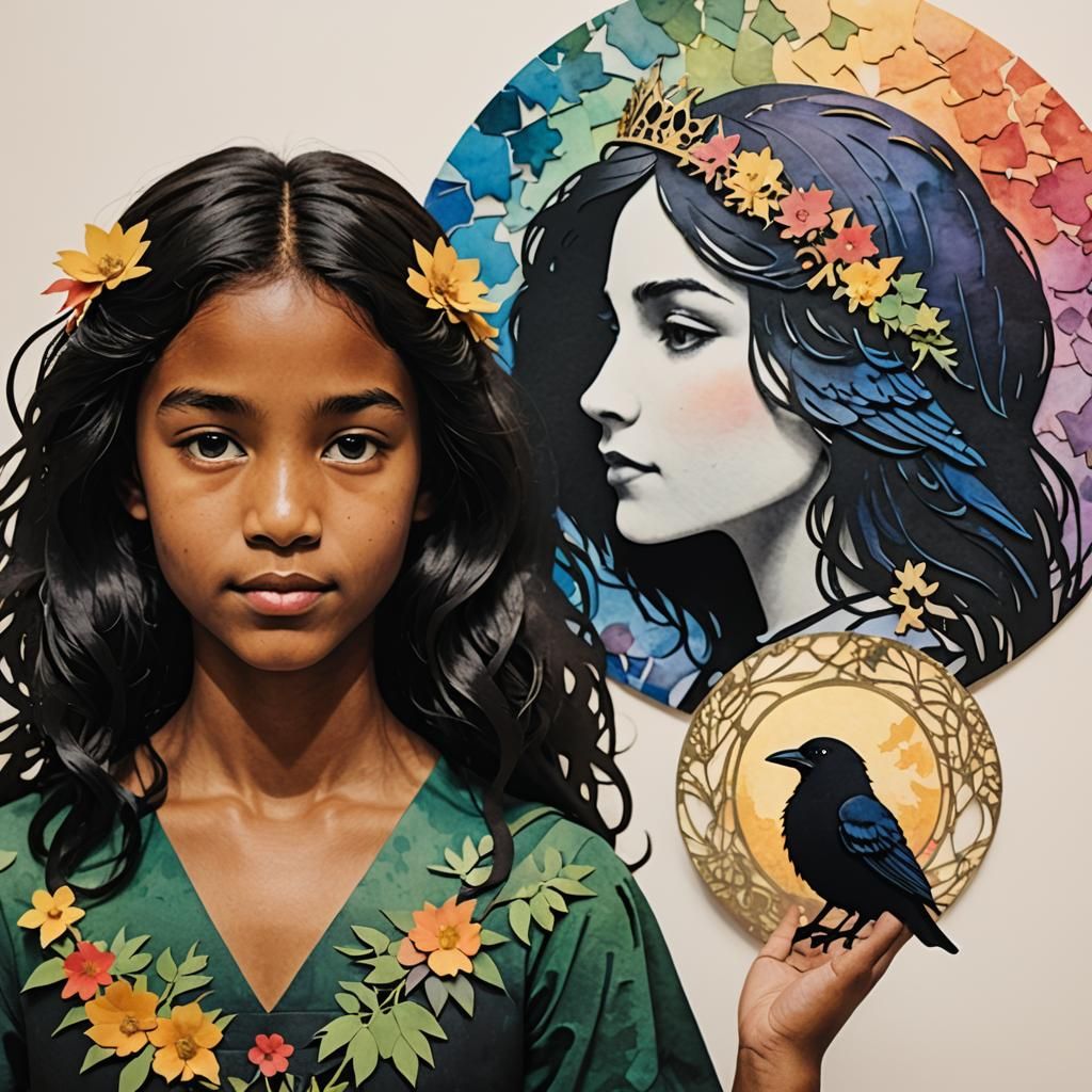 Raven Princess Silhouette in Impressionist Style