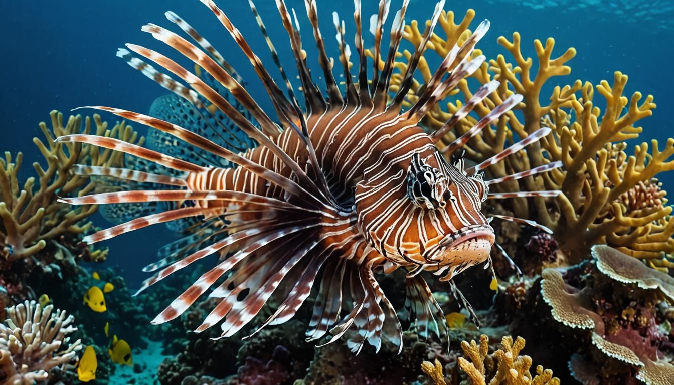 Lionfish Over Colorful Coral Reef in Red Sea