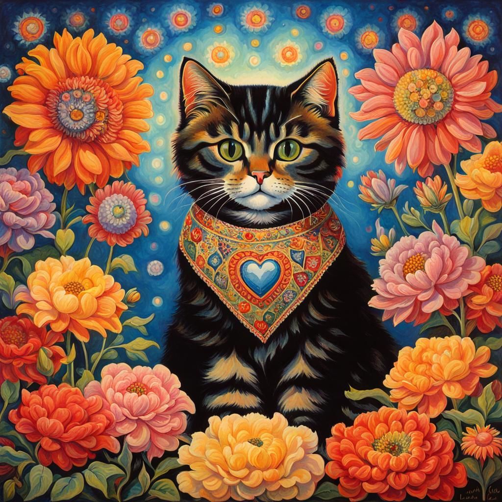 Kaleidoscope Cats in Art Nouveau Style