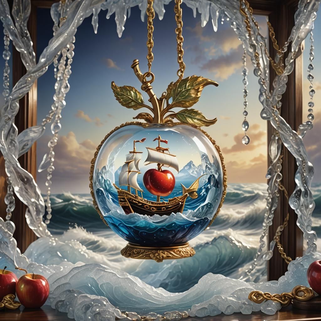 Diamond Apple with Ship: Matte Painting in Rich Color