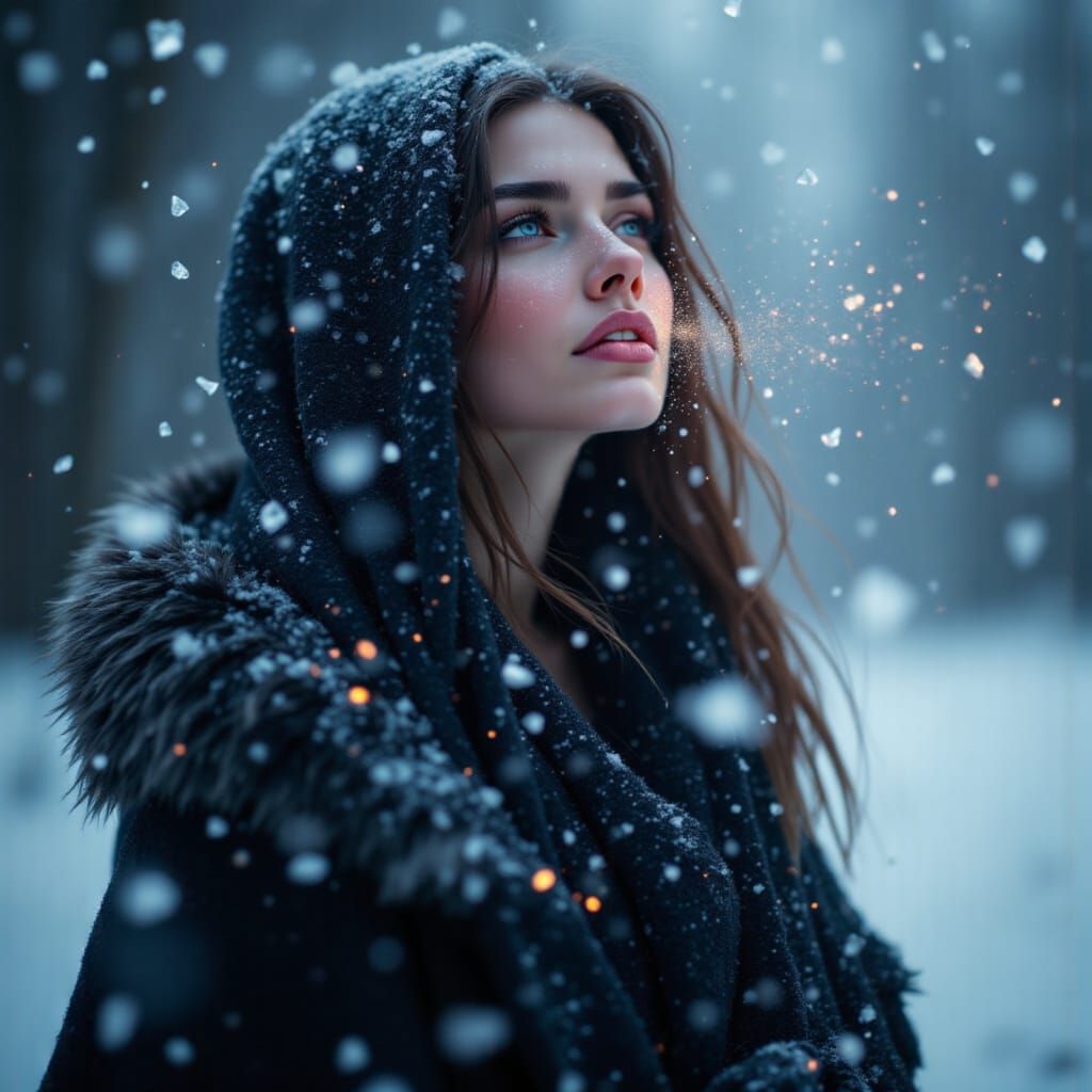 Winter Woman with Glowing Ice Shards Portrait