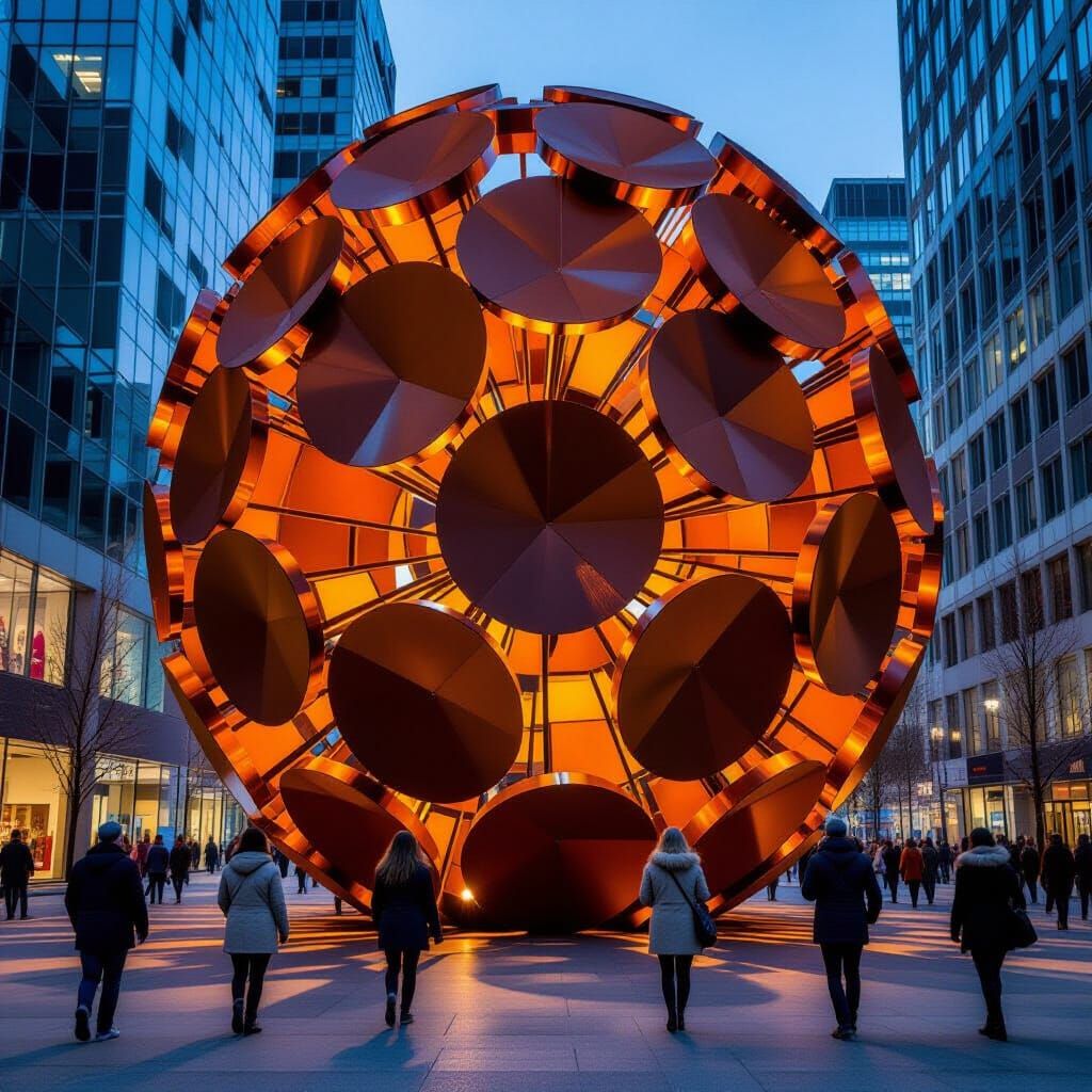 Colossal Corten Steel Floral Sculpture in Urban Setting