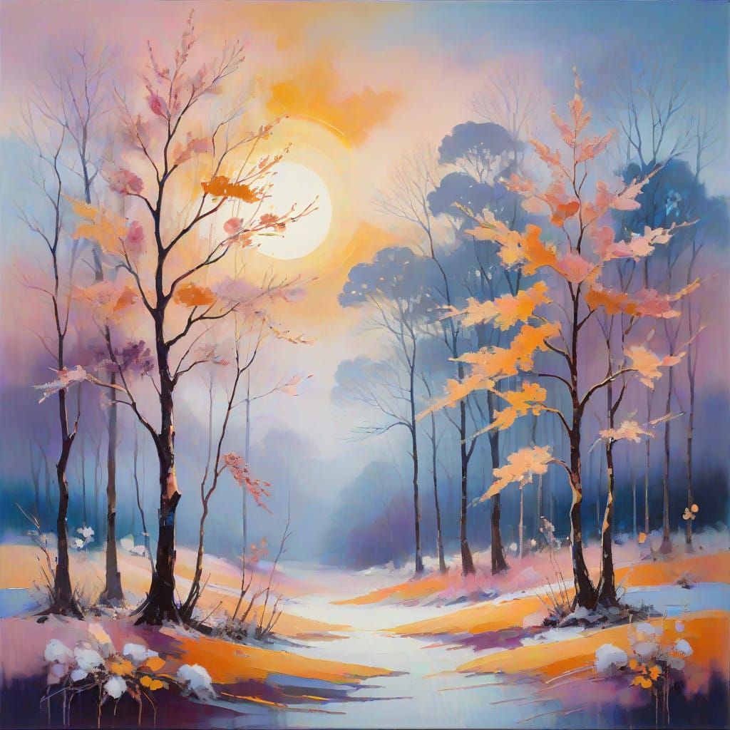 Vibrant, Abstract Landscape of Frosty Forest