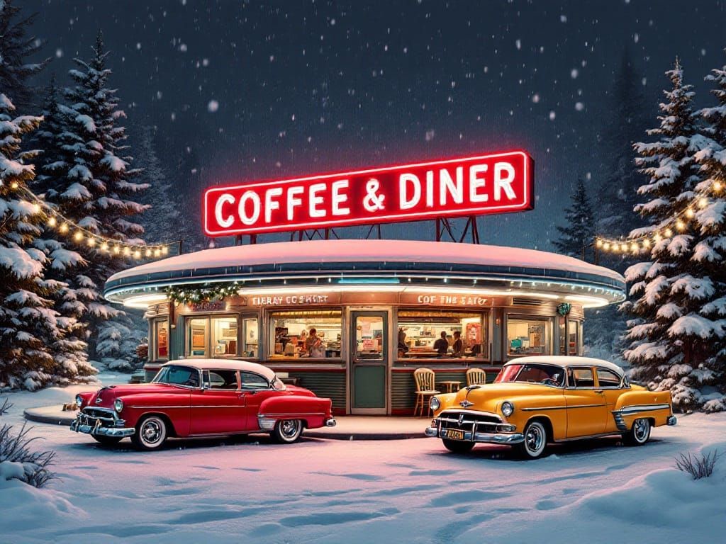Retro Winter Diner Scene