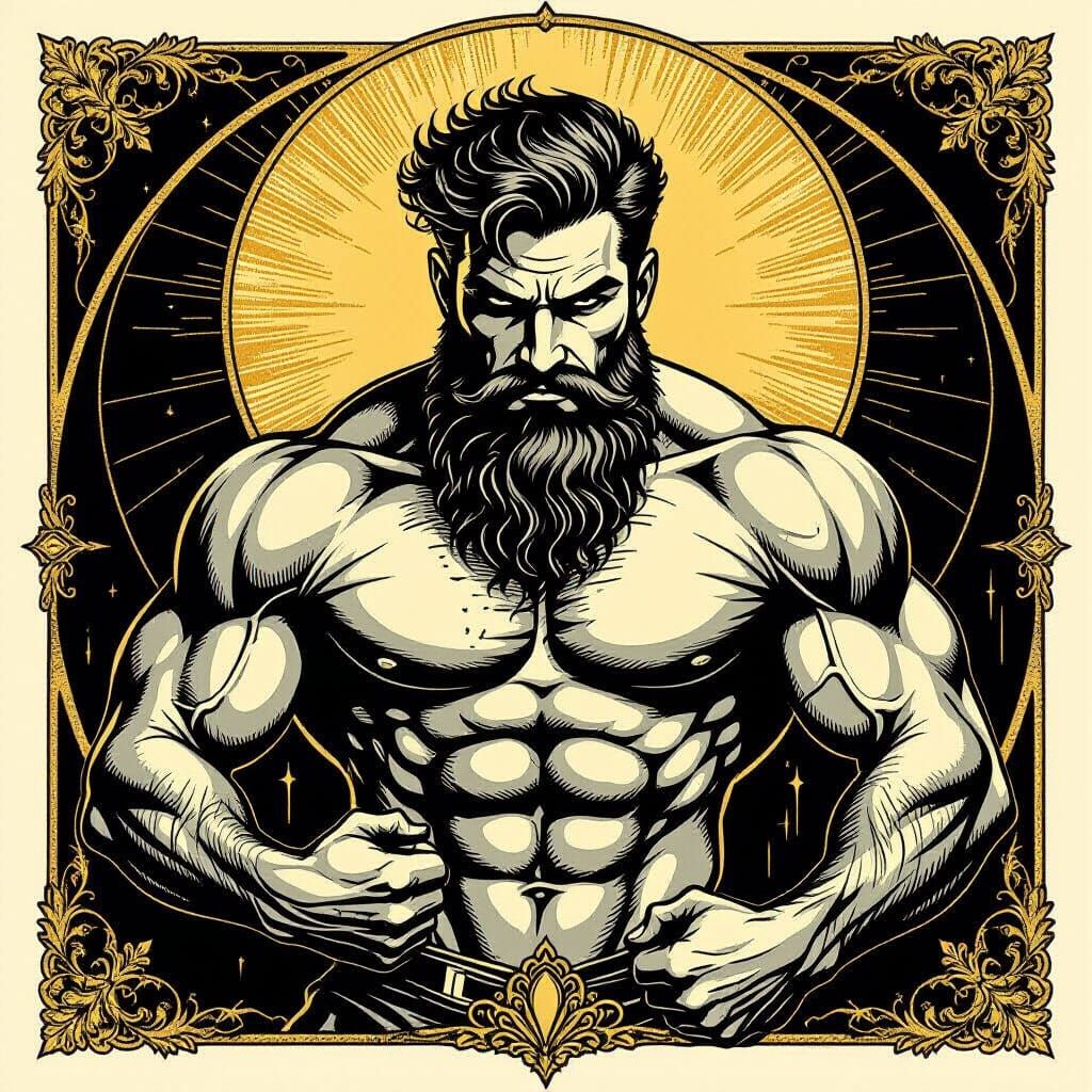 Alpha Male Ink Drawing in Art Nouveau Style