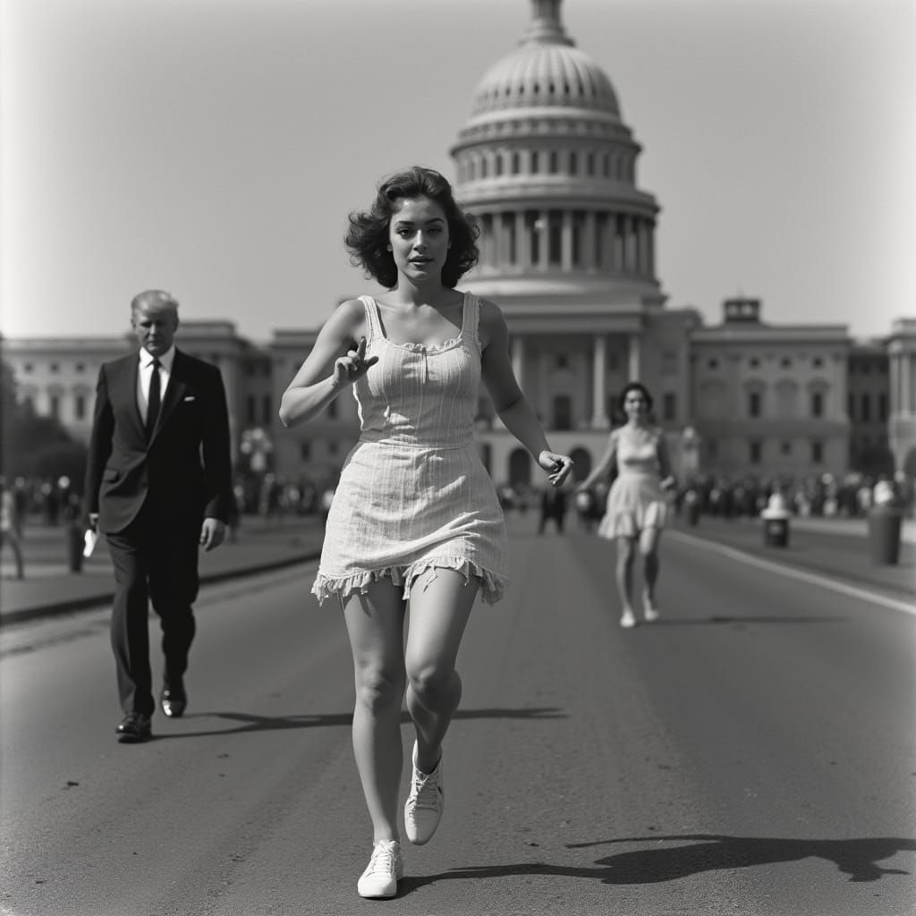 Woman Running in Fear: Surreal Vintage Photo