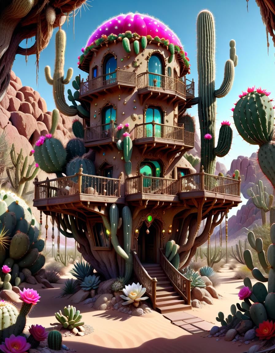 Ornate Desert Treehouse with Jewels and Flora